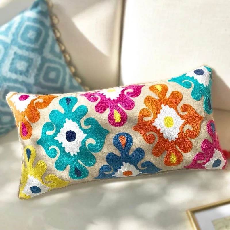 Geometric Design Embroidery Pillow Cover - Glova