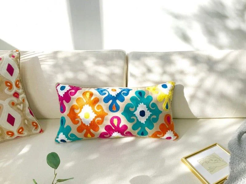 Geometric Design Embroidery Pillow Cover - Glova