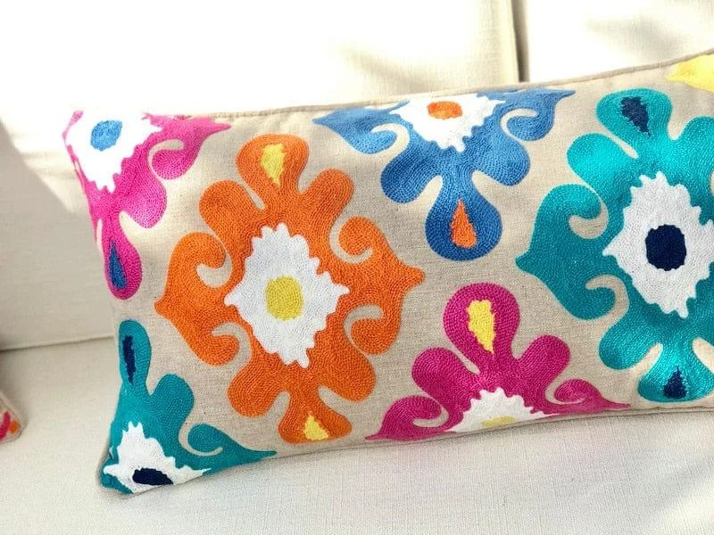 Geometric Design Embroidery Pillow Cover - Glova