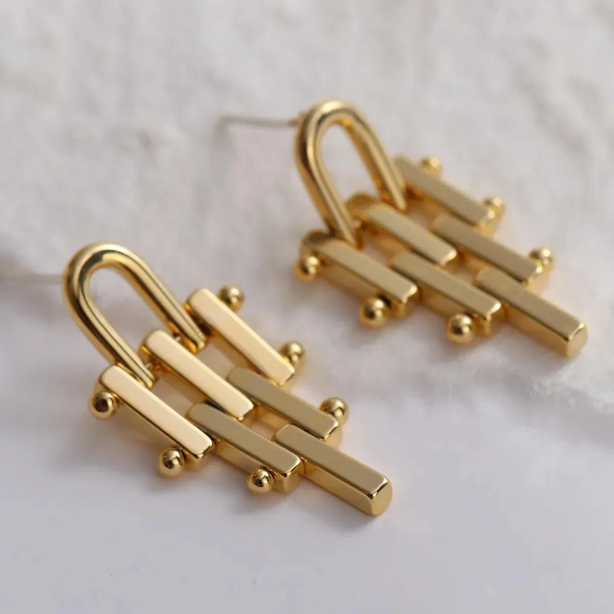 Geometric Metal Lattice Minimalist Earrings - Glova