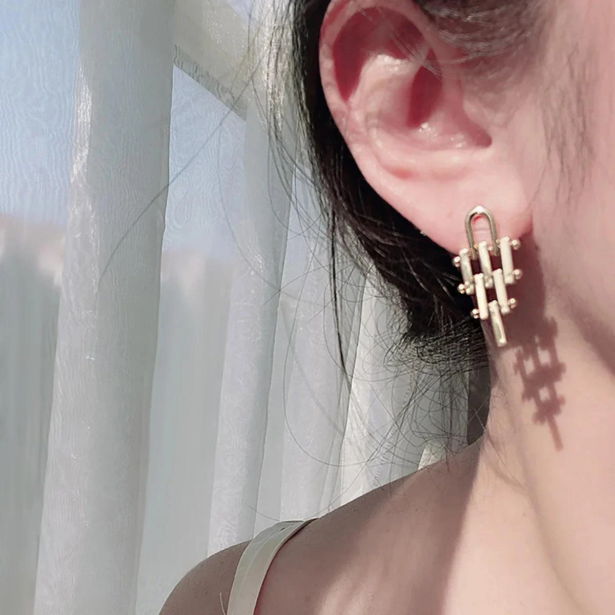 Geometric Metal Lattice Minimalist Earrings - Glova