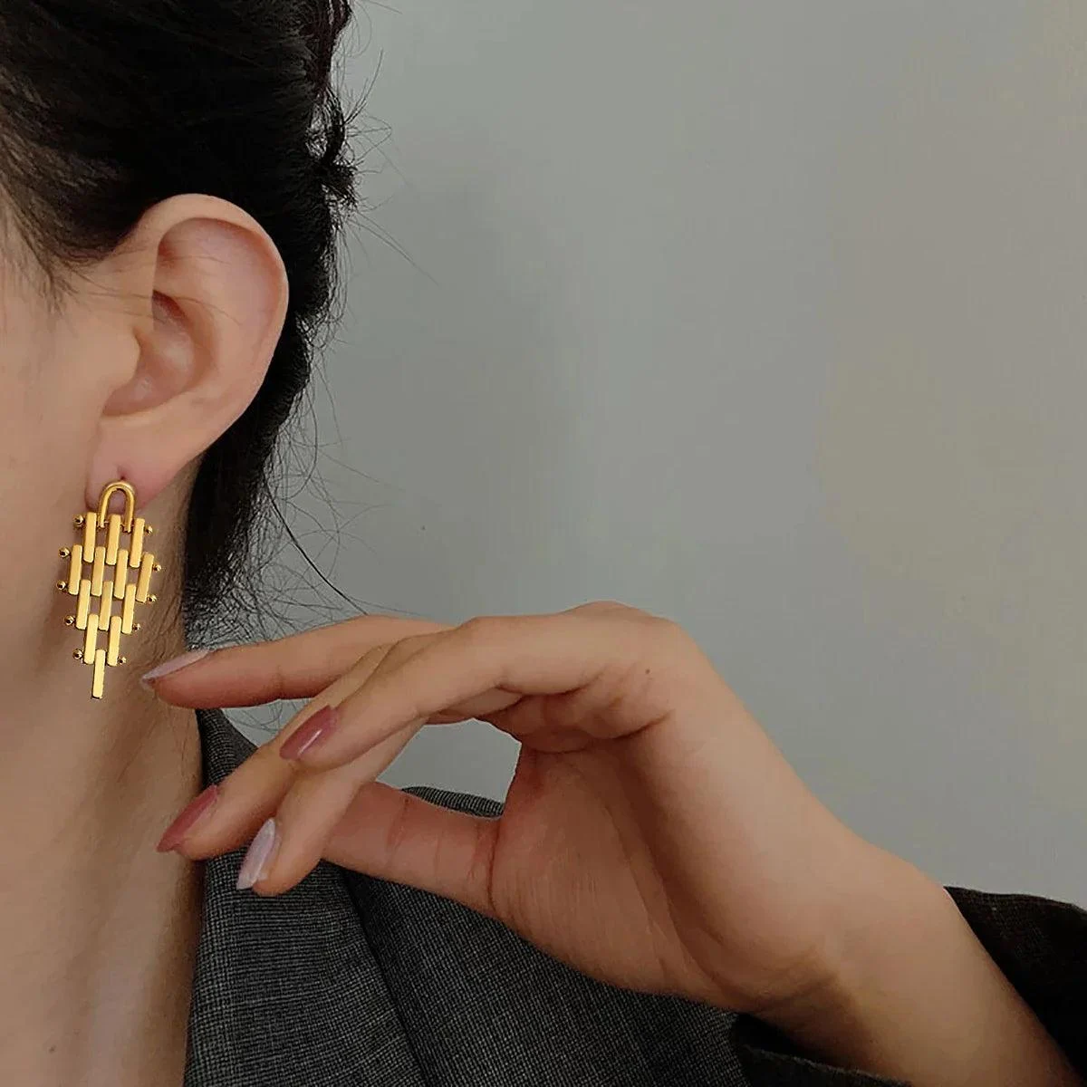 Geometric Metal Lattice Minimalist Earrings - Glova