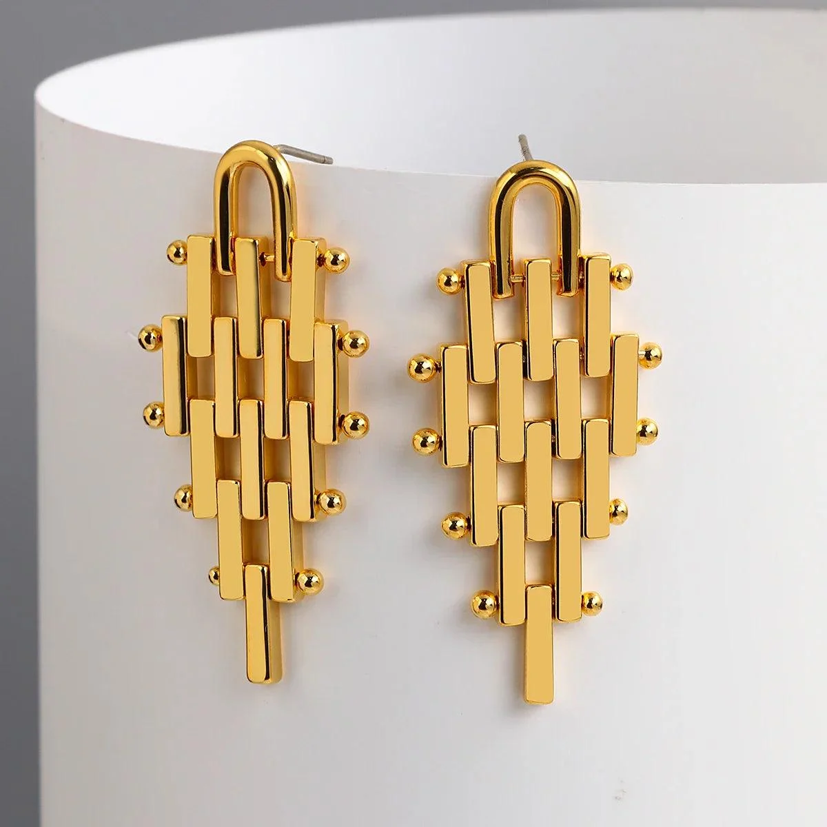 Geometric Metal Lattice Minimalist Earrings - Glova