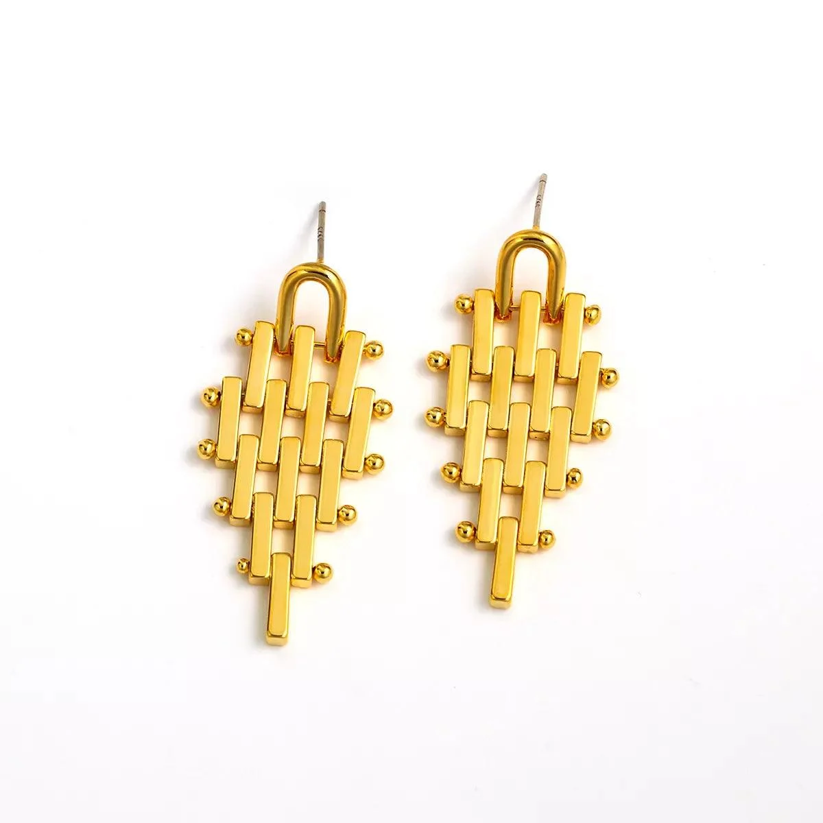 Geometric Metal Lattice Minimalist Earrings - Glova