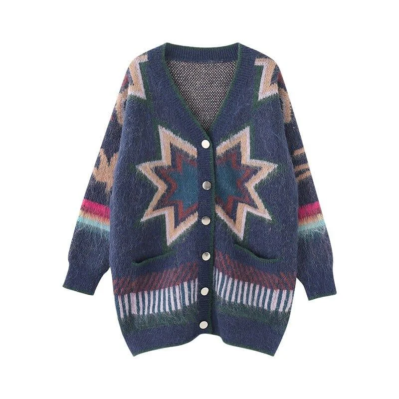 Geometric Mohair Knitted Cardigan - Glova