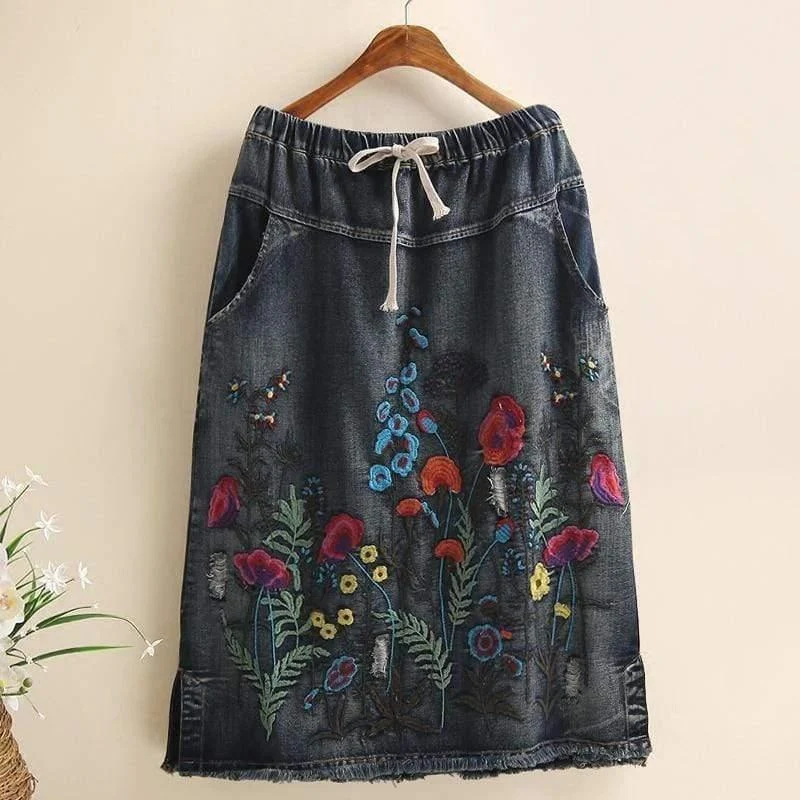 Gigi Embroidered Detail Denim Skirt - Glova