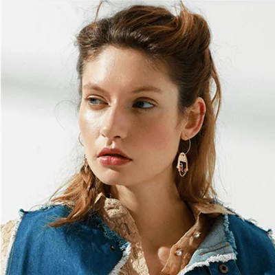 Girl Face Figure Pendant Hoop Earrings - Glova