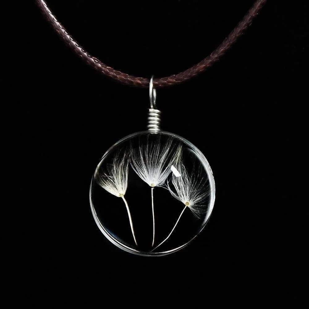 Glass Ball Dried Dandelion Pendant Necklace - Glova