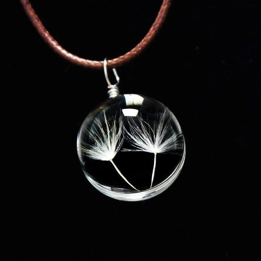 Glass Ball Dried Dandelion Pendant Necklace - Glova