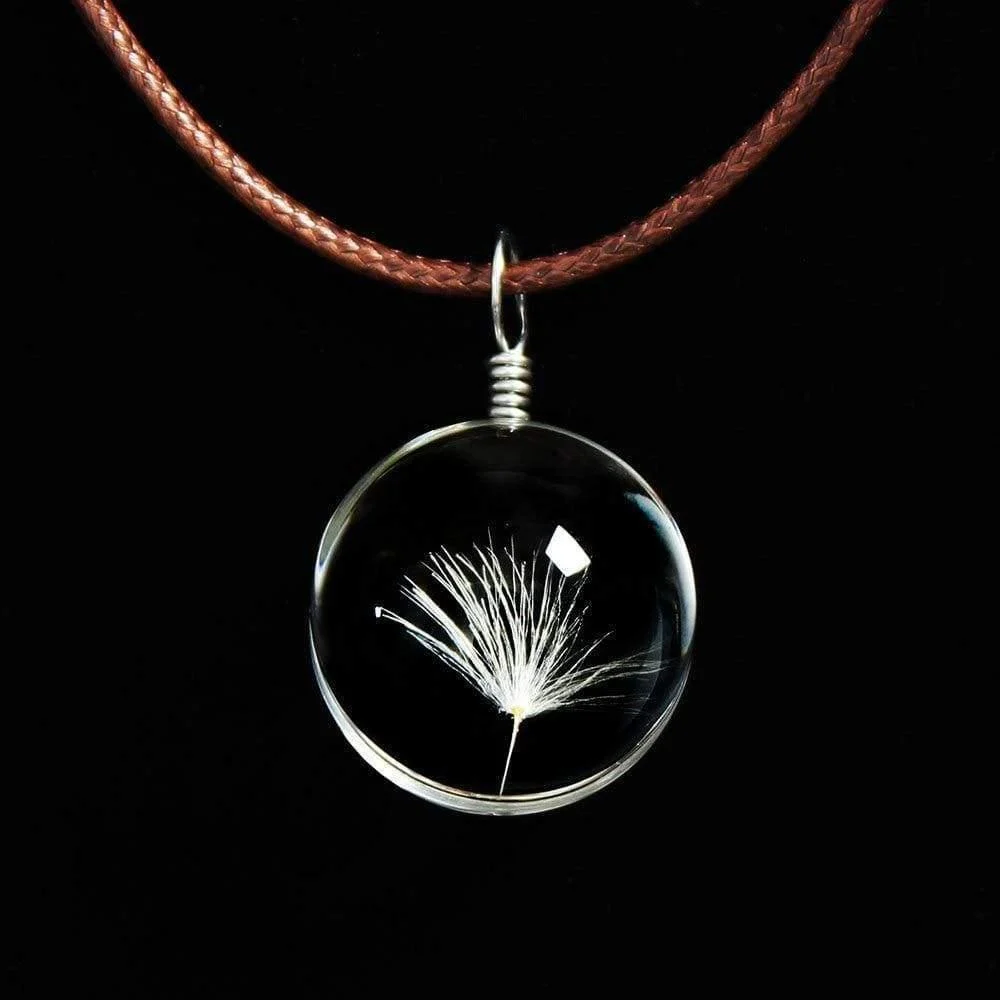 Glass Ball Dried Dandelion Pendant Necklace - Glova