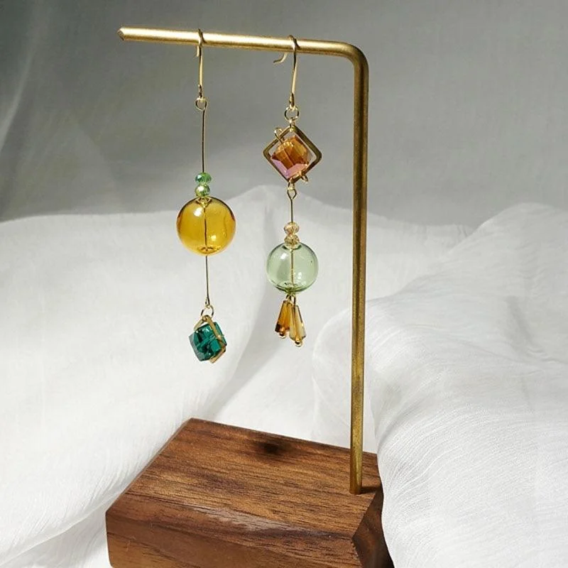 Glass Sphere and Cube Geometric Drop Earrings - Glova