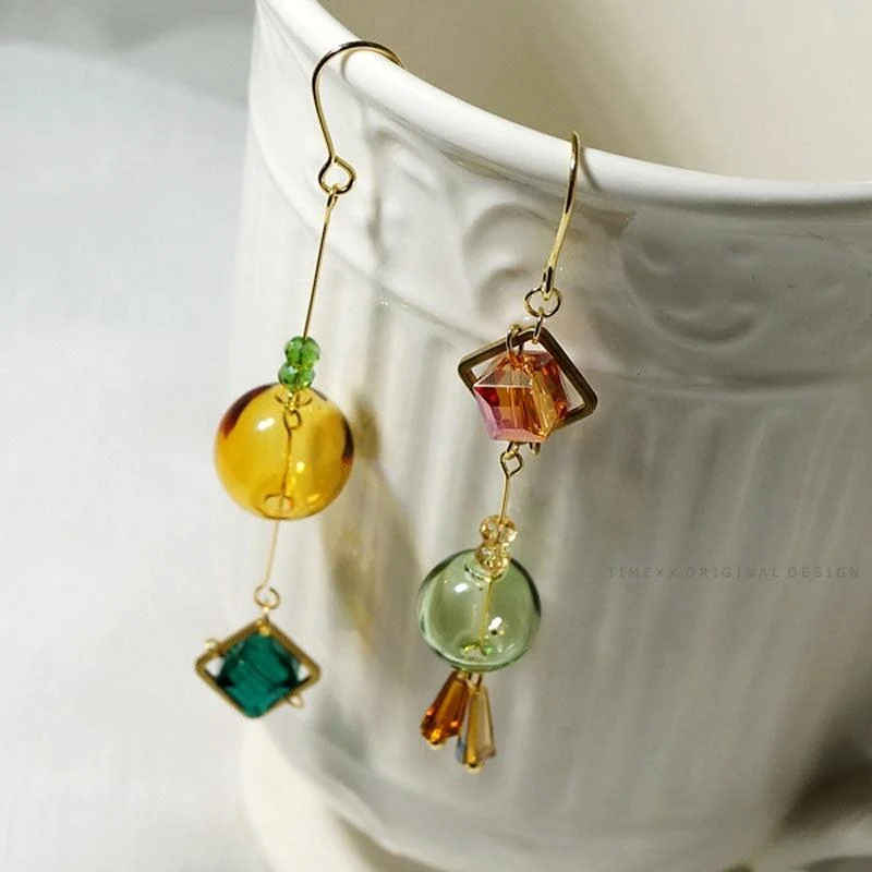 Glass Sphere and Cube Geometric Drop Earrings - Glova