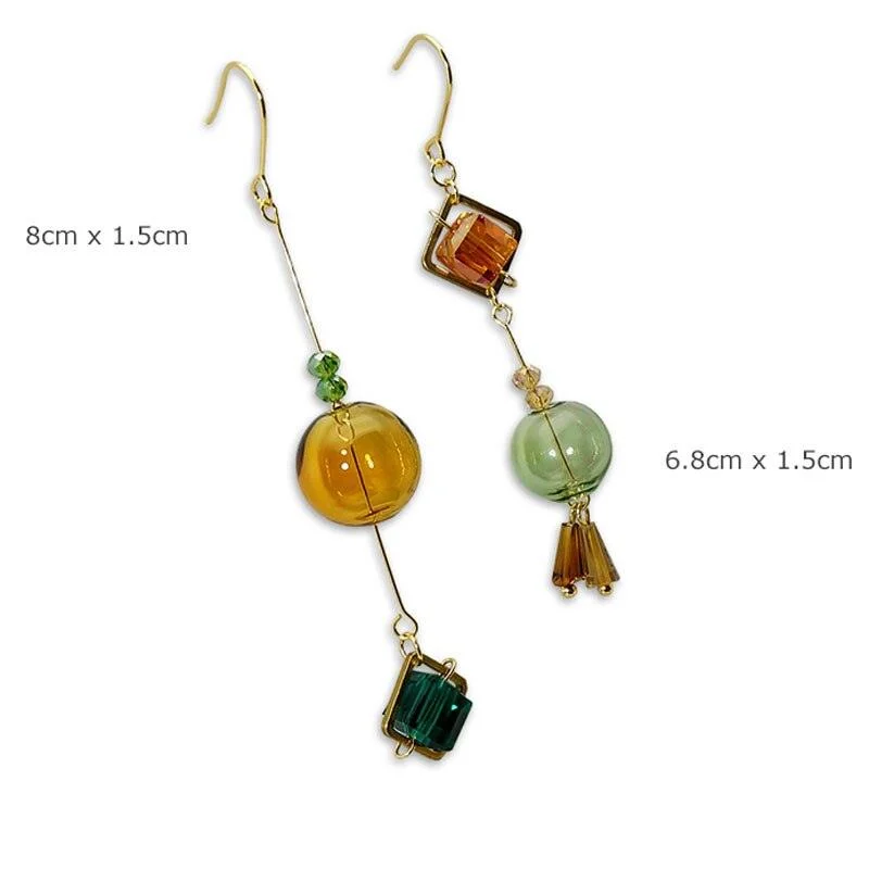 Glass Sphere and Cube Geometric Drop Earrings - Glova