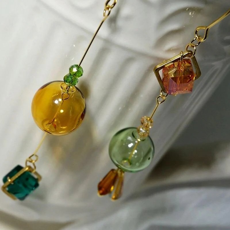 Glass Sphere and Cube Geometric Drop Earrings - Glova