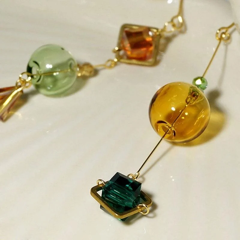 Glass Sphere and Cube Geometric Drop Earrings - Glova