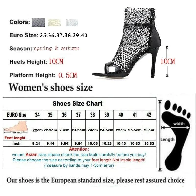 Glitter Rhinestone Mesh Ankle High Heels Peep-toe Pumps Shoes - Glova