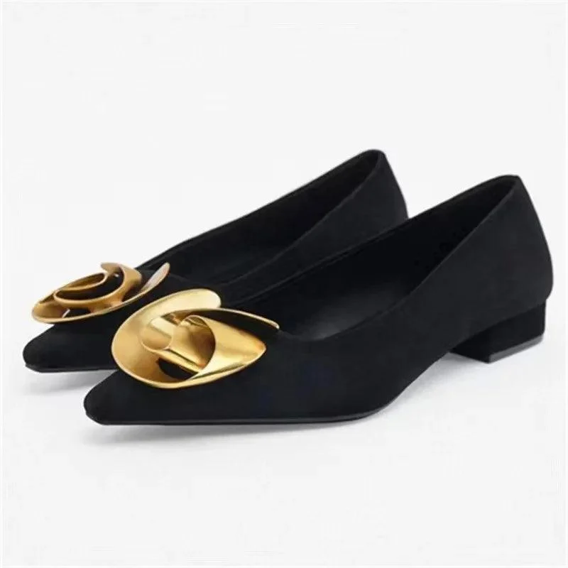 Golden Buckle Block Heel Women Pump Shoes - Glova