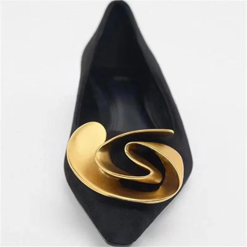 Golden Buckle Block Heel Women Pump Shoes - Glova