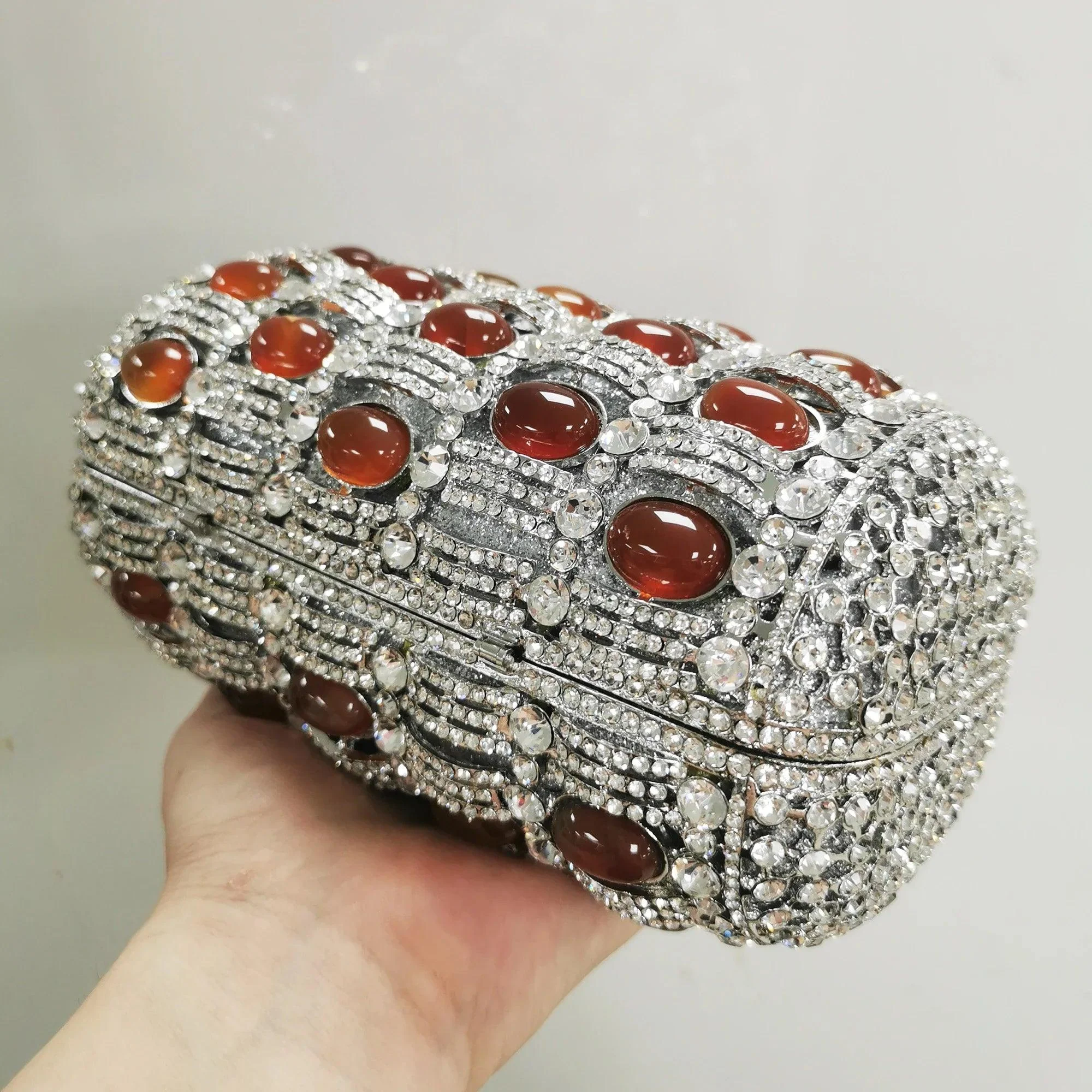 Golden Crystal Women Evening Bags Big Stones Metal Clutch Bag - Glova