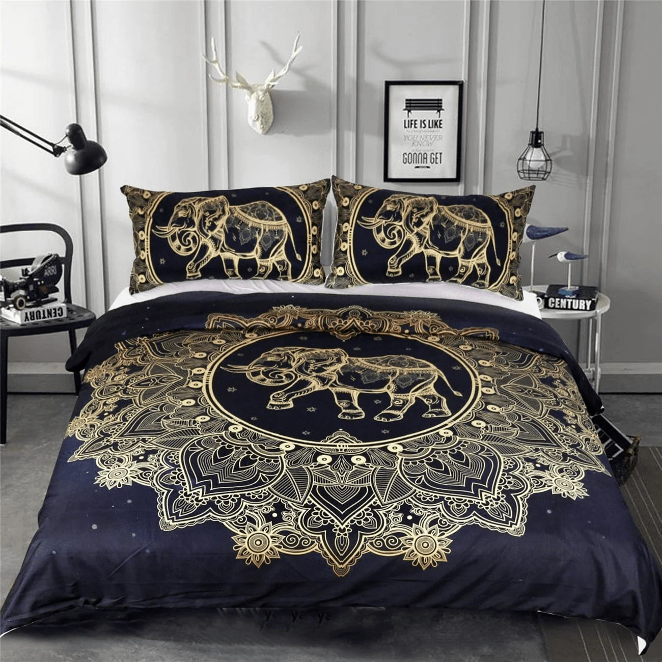 Golden Mandala Elephant Bedding Set 3pcs - Glova