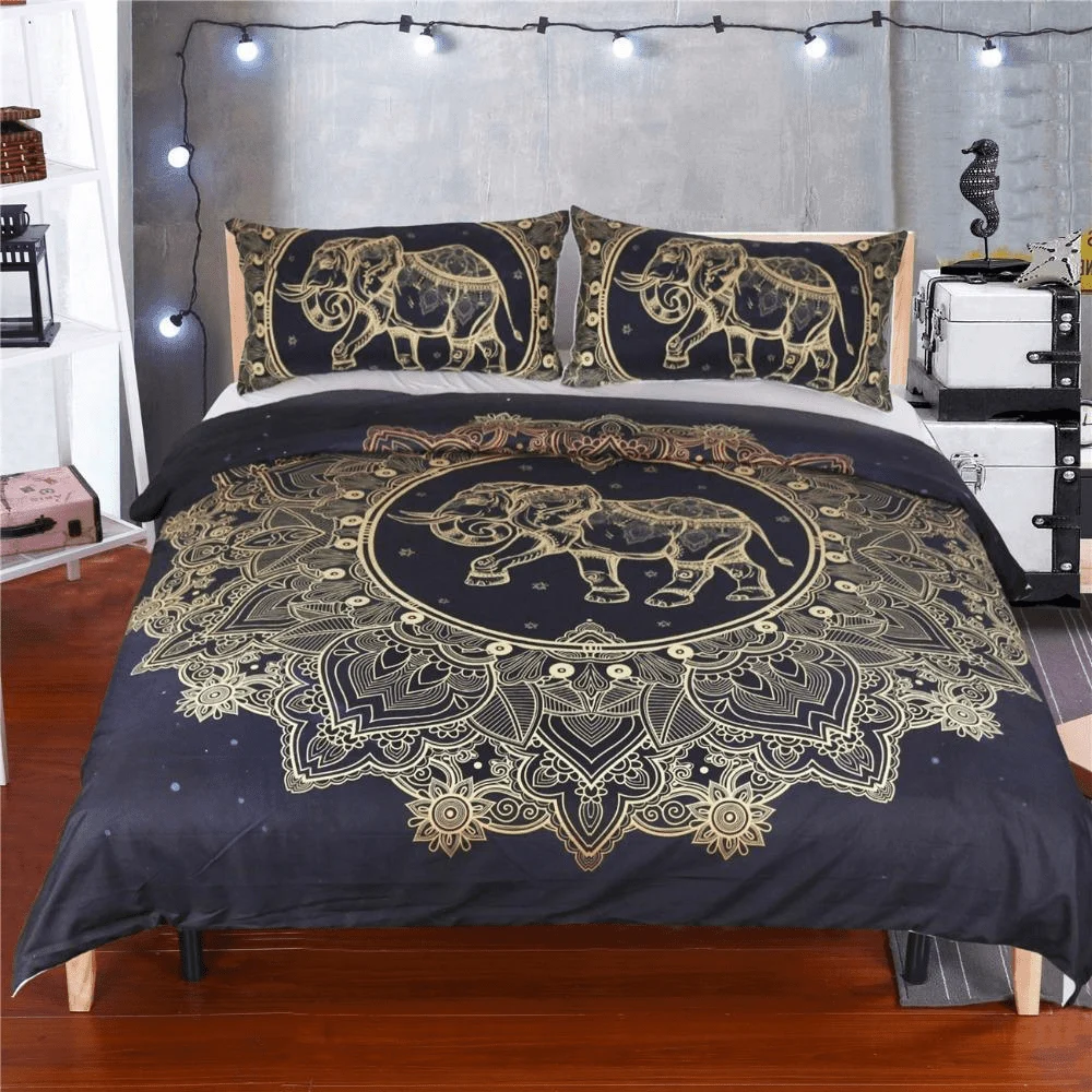 Golden Mandala Elephant Bedding Set 3pcs - Glova