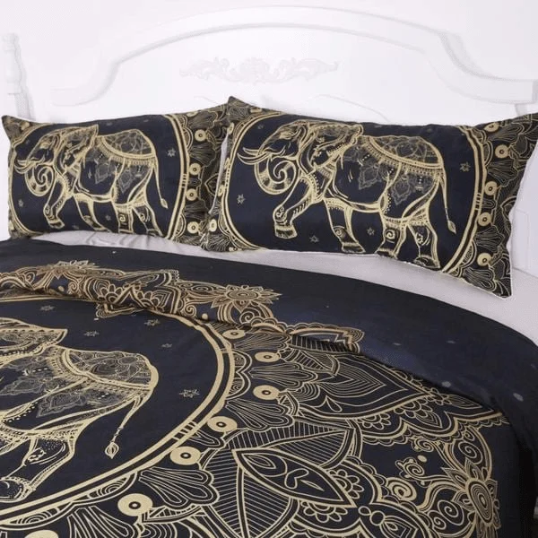 Golden Mandala Elephant Bedding Set 3pcs - Glova