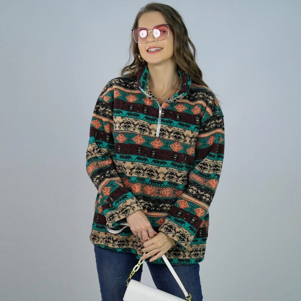 Grace Aztec Print Plush Sweatshirt - Glova