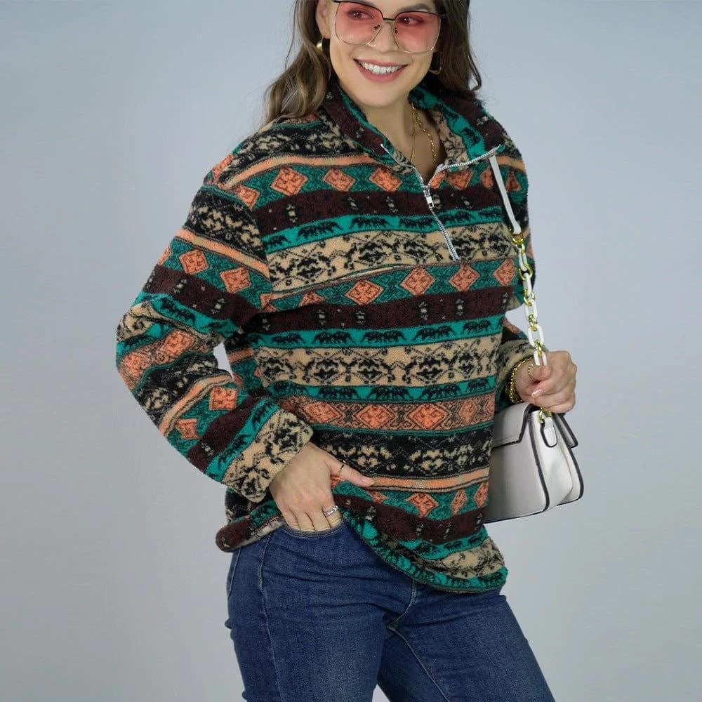 Grace Aztec Print Plush Sweatshirt - Glova