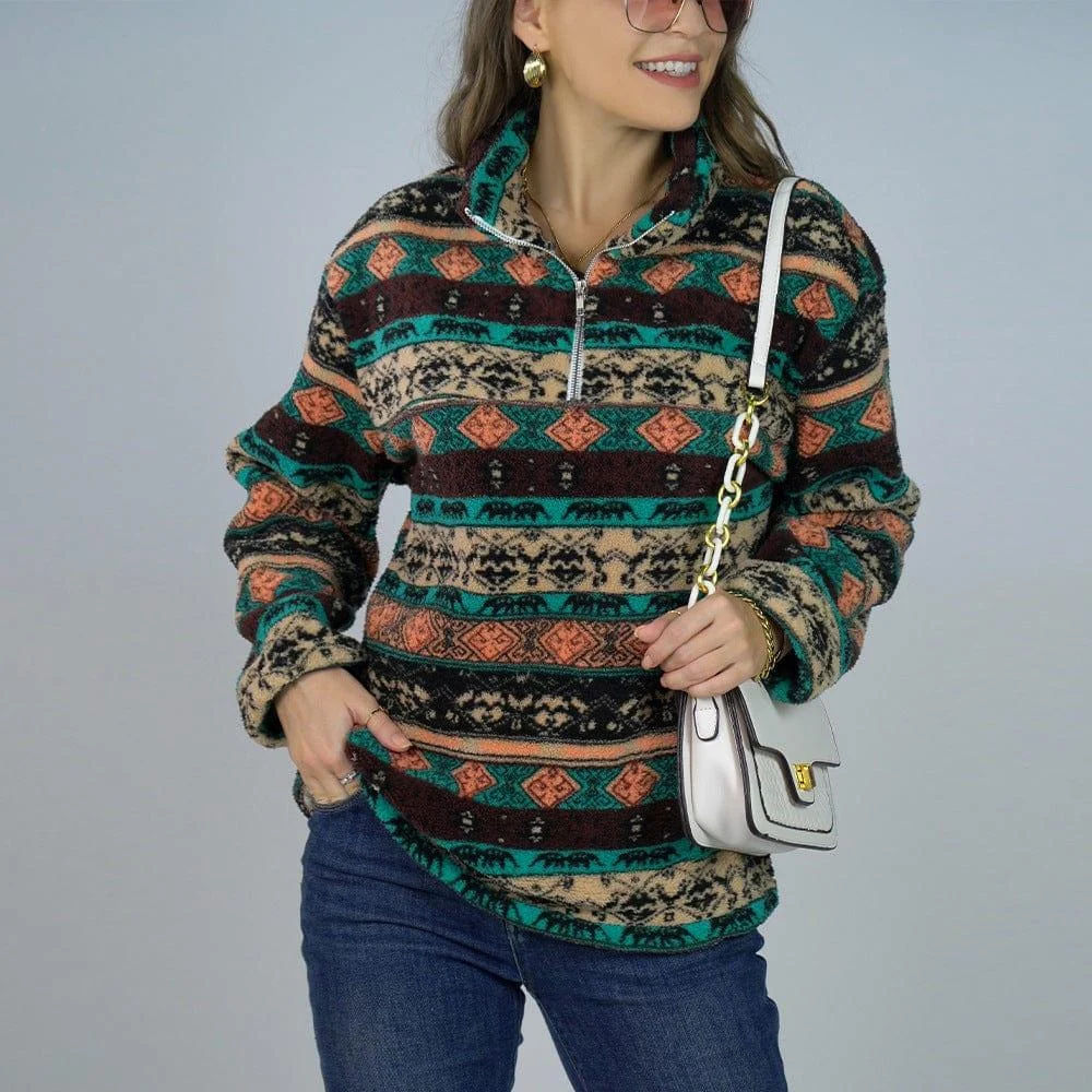 Grace Aztec Print Plush Sweatshirt - Glova