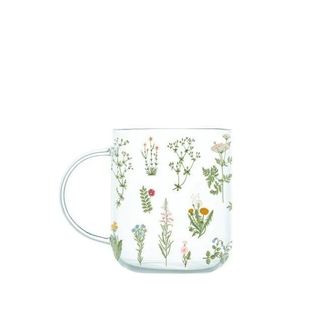 Grass & Flowers Glass Mug - Glova