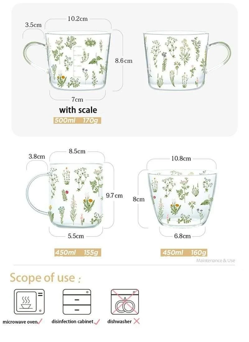 Grass & Flowers Glass Mug - Glova