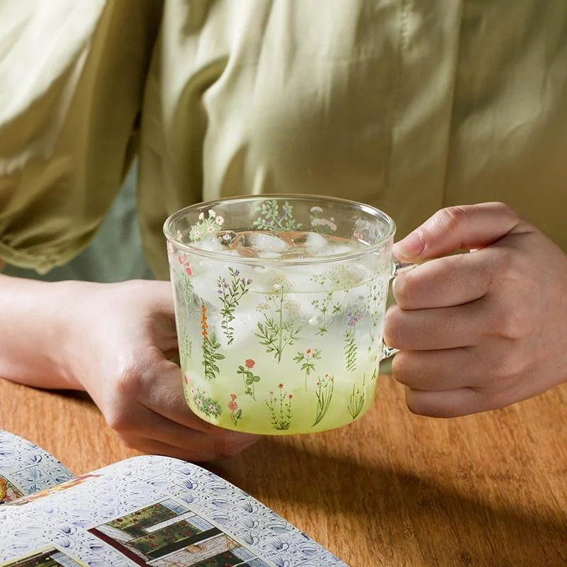 Grass & Flowers Glass Mug - Glova