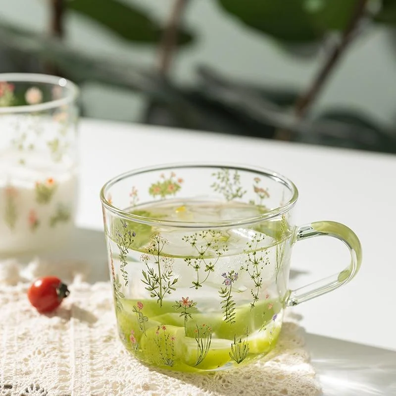 Grass & Flowers Glass Mug - Glova