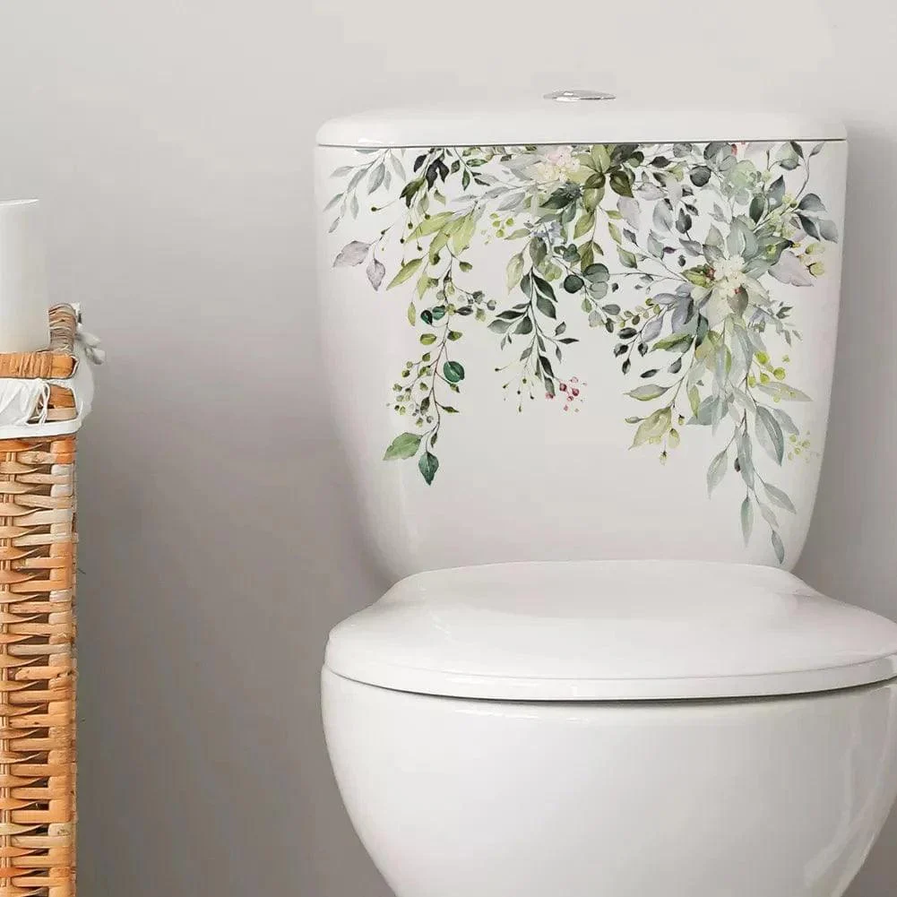 Green Plant Leaves Bathroom Stickers - Glova