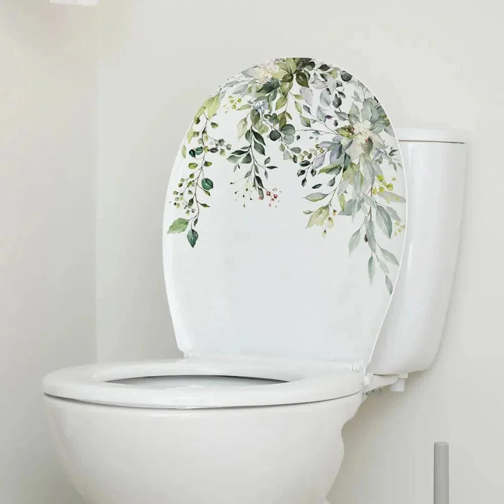 Green Plant Leaves Bathroom Stickers - Glova