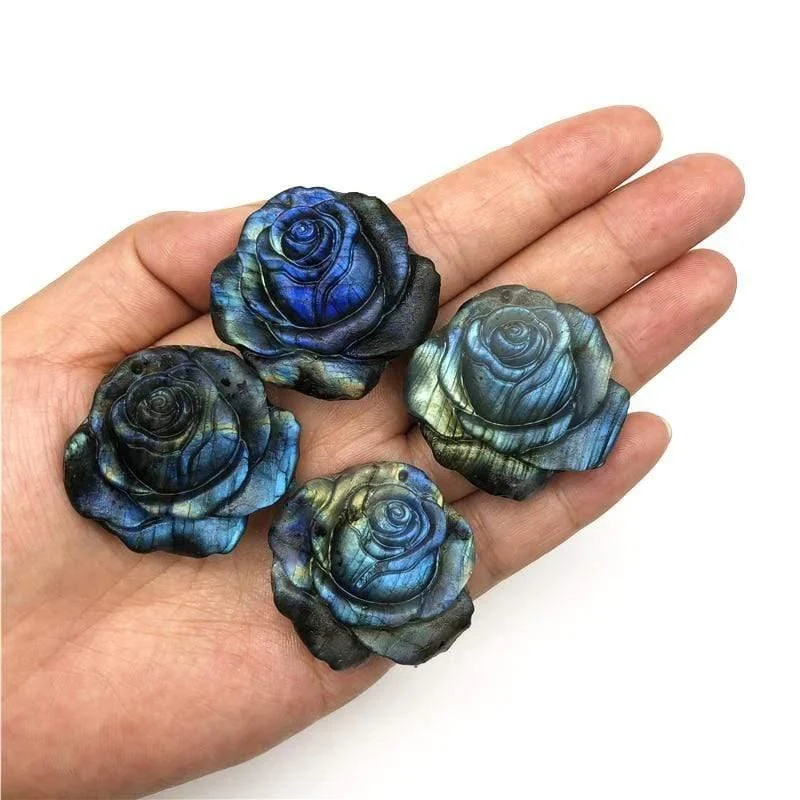 Hand Carved Labradorite Rose Gemstone - Glova