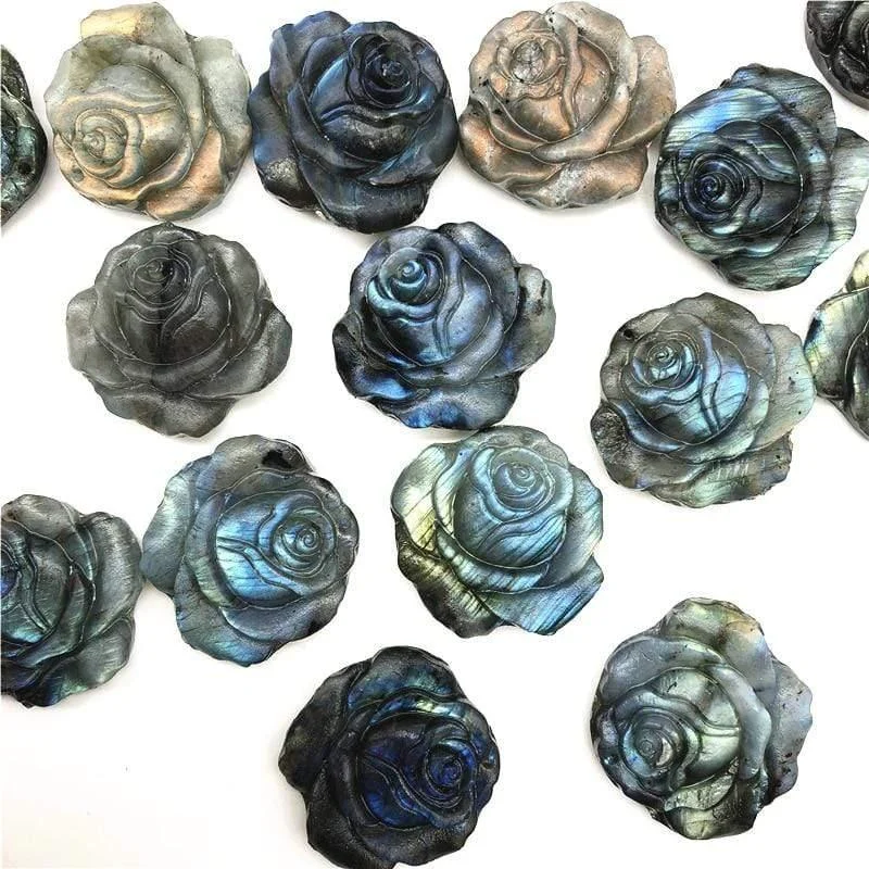 Hand Carved Labradorite Rose Gemstone - Glova