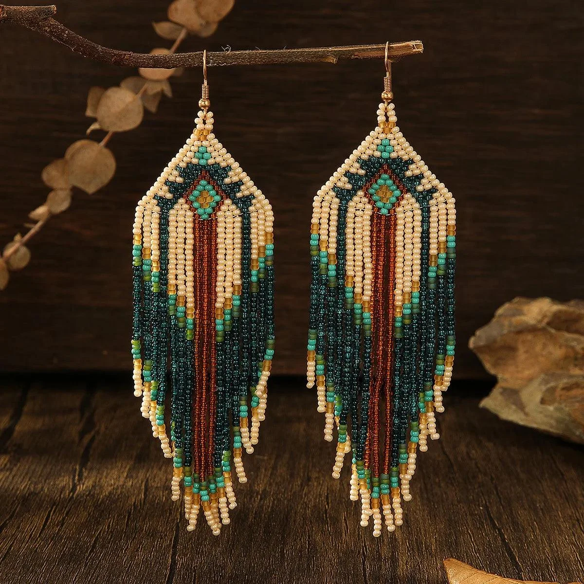 Handcrafted Bohemian Beaded Fringe Earrings - Glova