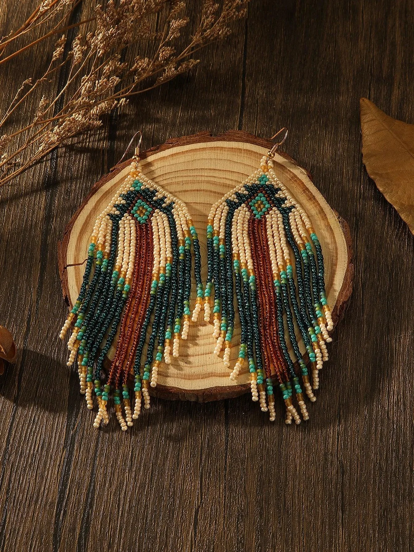 Handcrafted Bohemian Beaded Fringe Earrings - Glova