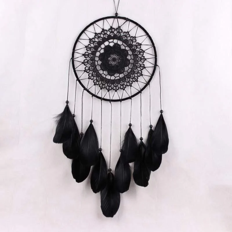 Handmade Black Feather Lace Indian Dream Catcher - Glova