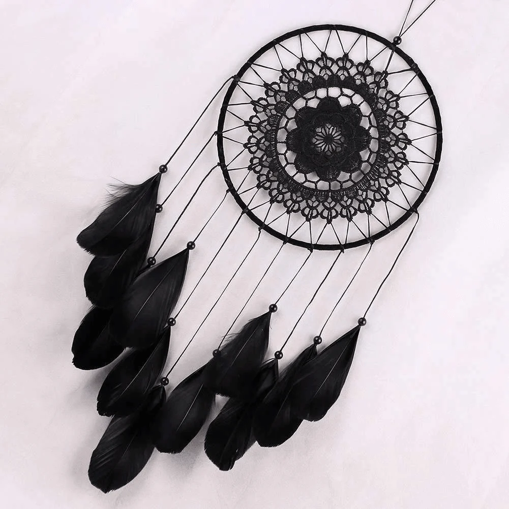 Handmade Black Feather Lace Indian Dream Catcher - Glova