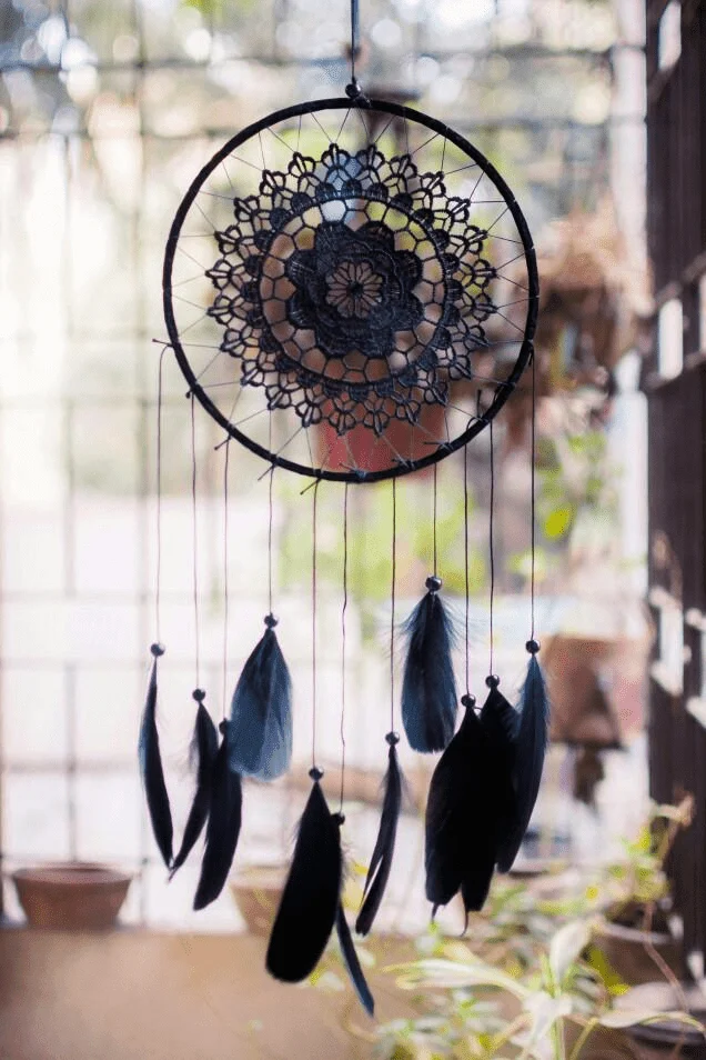 Handmade Black Feather Lace Indian Dream Catcher - Glova