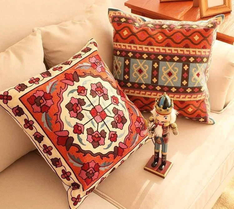 Handmade Geometric Embroidered Cushion Cover - Glova