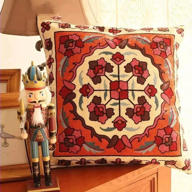 Handmade Geometric Embroidered Cushion Cover - Glova