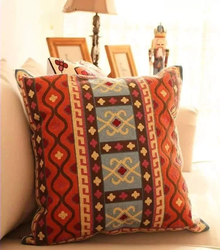 Handmade Geometric Embroidered Cushion Cover - Glova