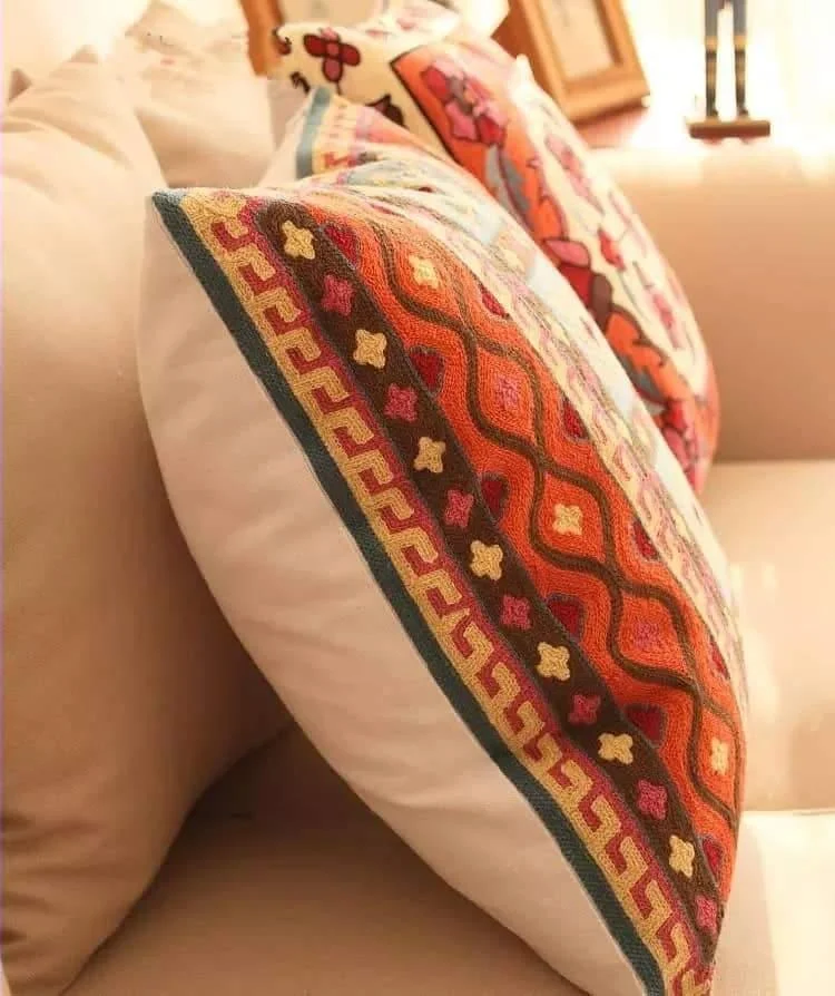 Handmade Geometric Embroidered Cushion Cover - Glova