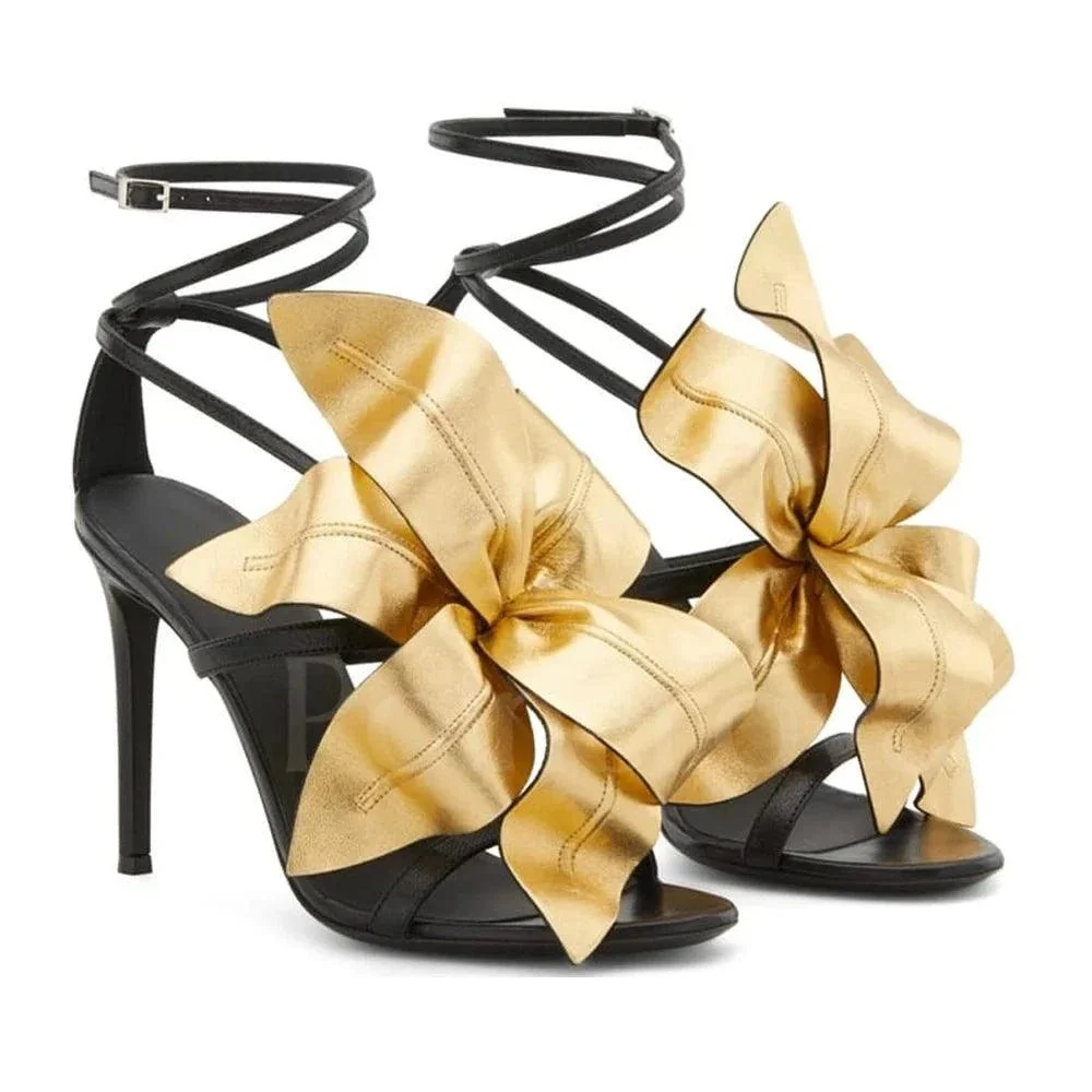 Handmade Leaves Floral Leather Buckle Stiletto Shoes - Glova