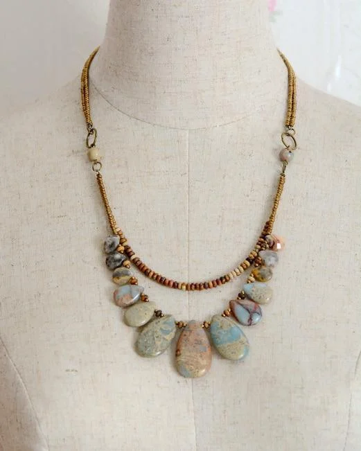 Handmade Natural Agate & Jasper Multi-Layer Necklace - Glova