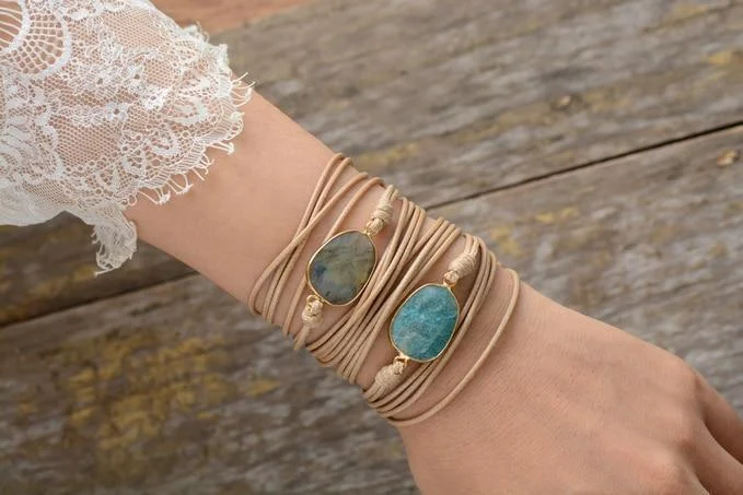 Handmade Natural Amazonite Wrap Bracelet - Glova