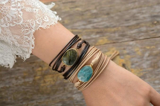 Handmade Natural Amazonite Wrap Bracelet - Glova